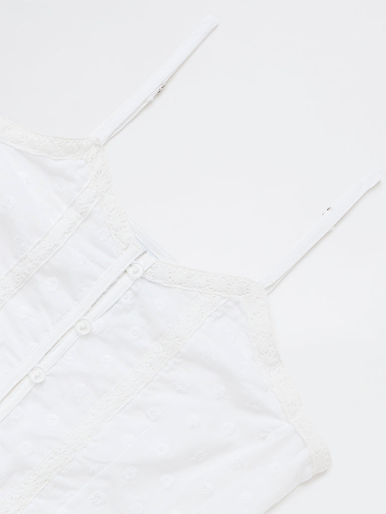 Y&F Kids Girls White Embroidered Cotton Top