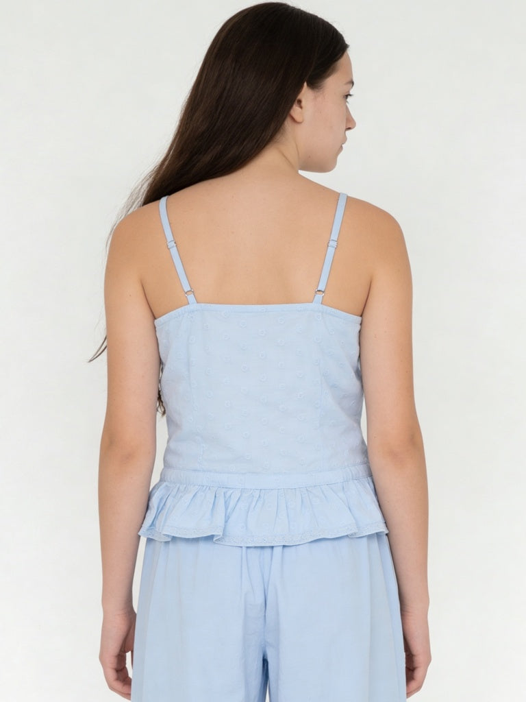 Y&F Kids Girls Blue Embroidered Cotton Top