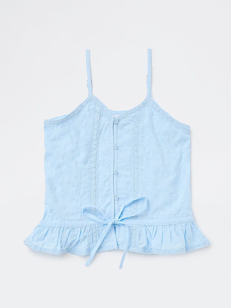 Y&F Kids Girls Blue Embroidered Cotton Top