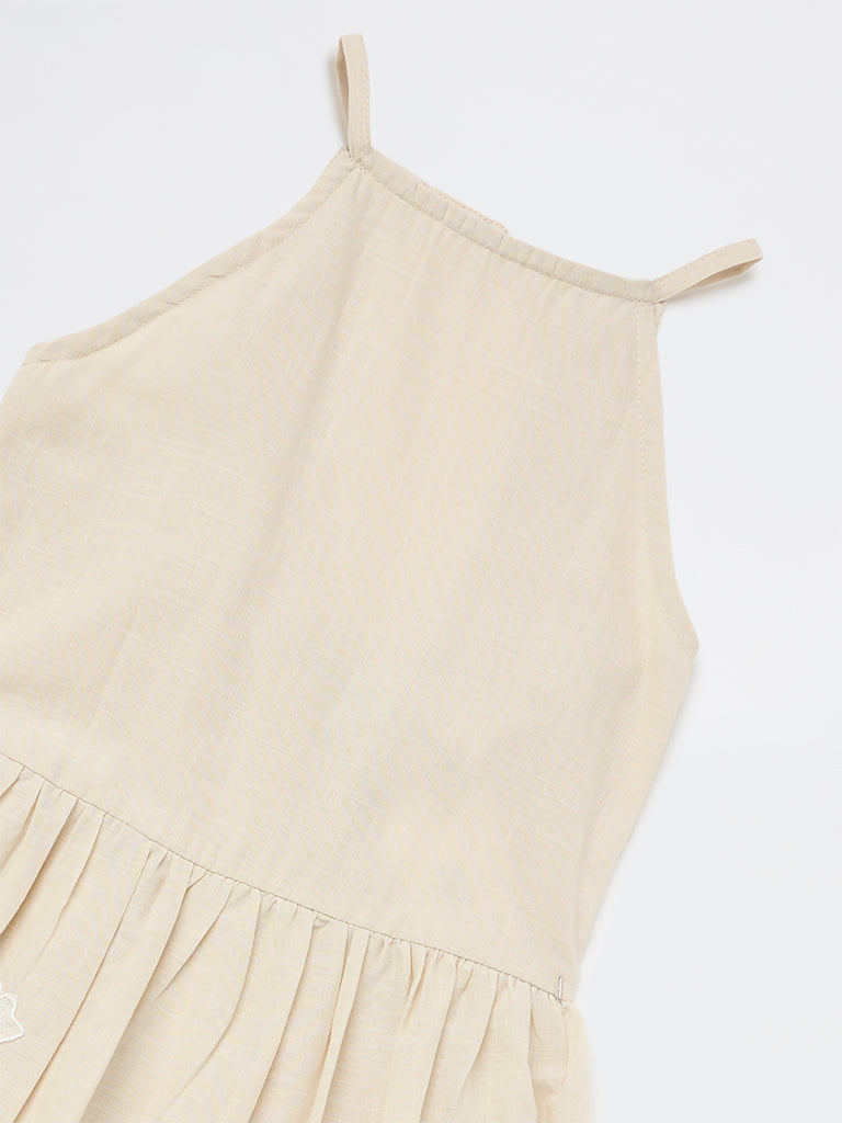 Y&F Kids Girls Beige Floral Cotton Fit-and-Flare Dress