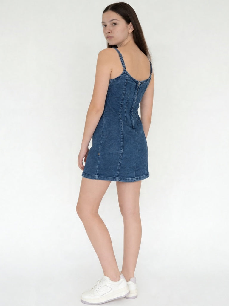 Y&F Kids Girls Blue Mid Wash Denim Slip Dress