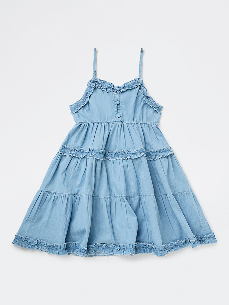 Y&F Kids Girls Blue Tiered Denim Dress