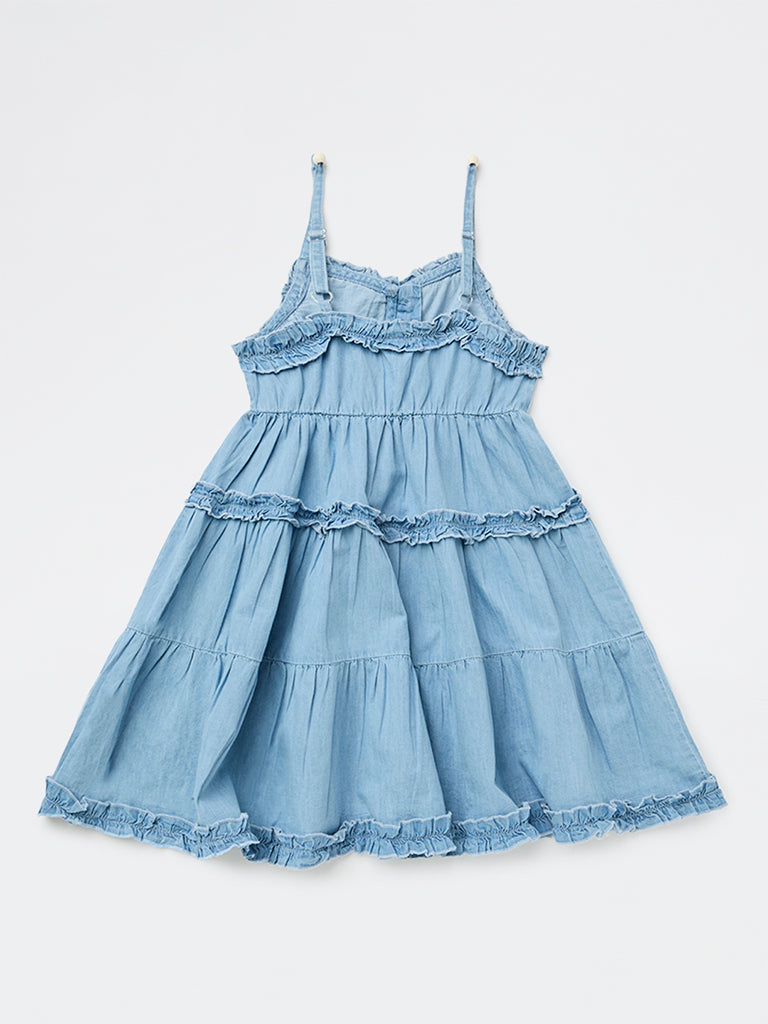 Y&F Kids Girls Blue Tiered Denim Dress