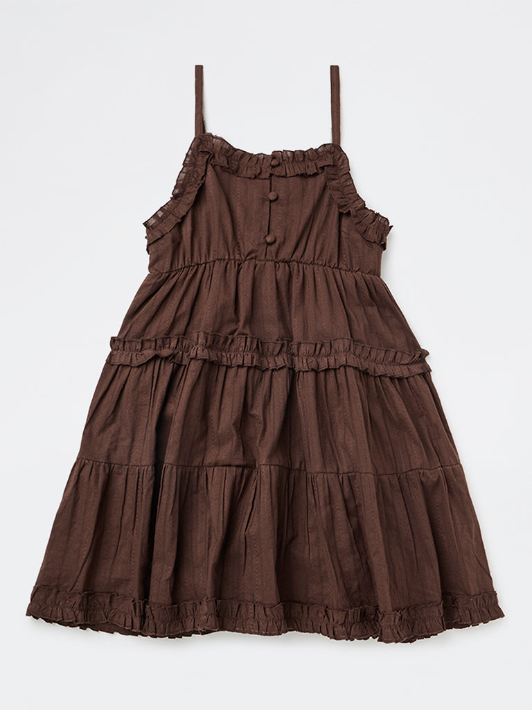 Y&F Kids Girls Dark Brown Tiered Cotton Dress