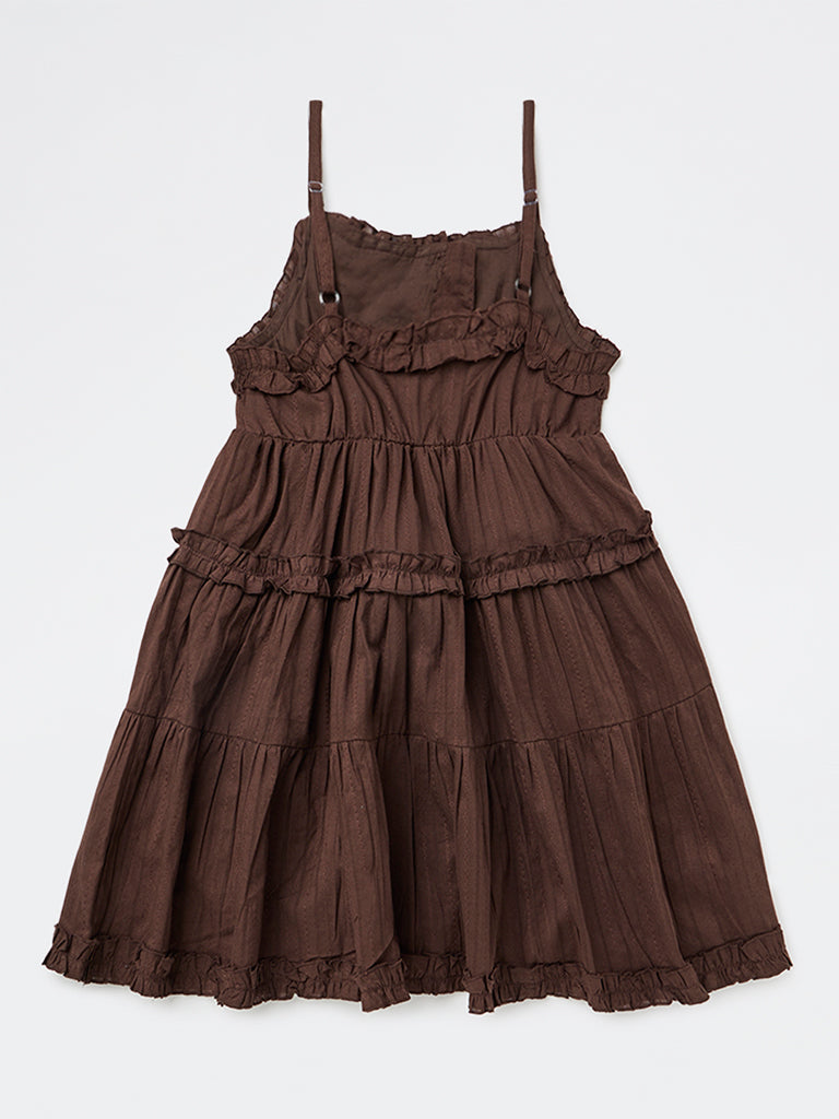 Buy Girls Dark Brown Tiered Cotton Dress from Westside – Westside Global