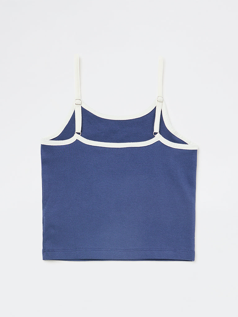 Y&F Kids Girls Blue Numerical Printed Cotton-Blend Top