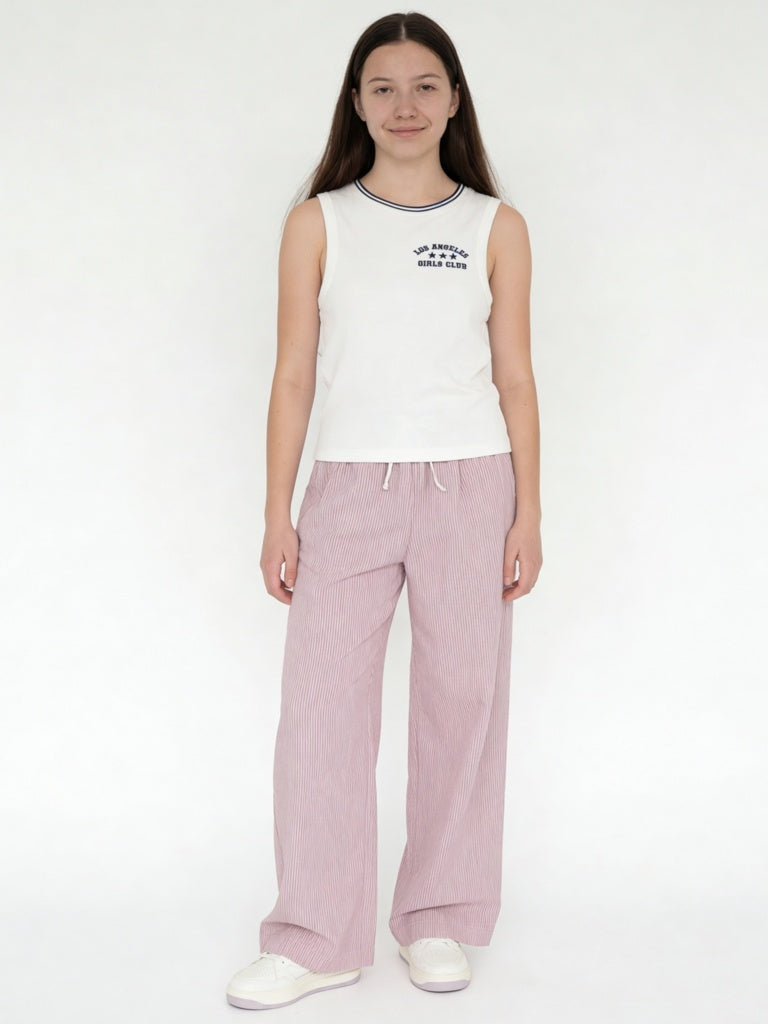 Y&F Kids Girls White Text Embroidered Cotton-Blend Top