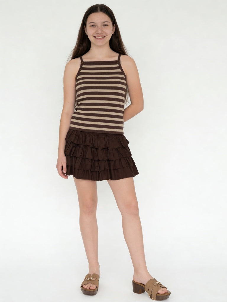 Y&F Kids Girls Brown Striped Cotton-Blend Top