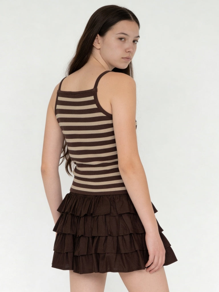 Y&F Kids Girls Brown Striped Cotton-Blend Top