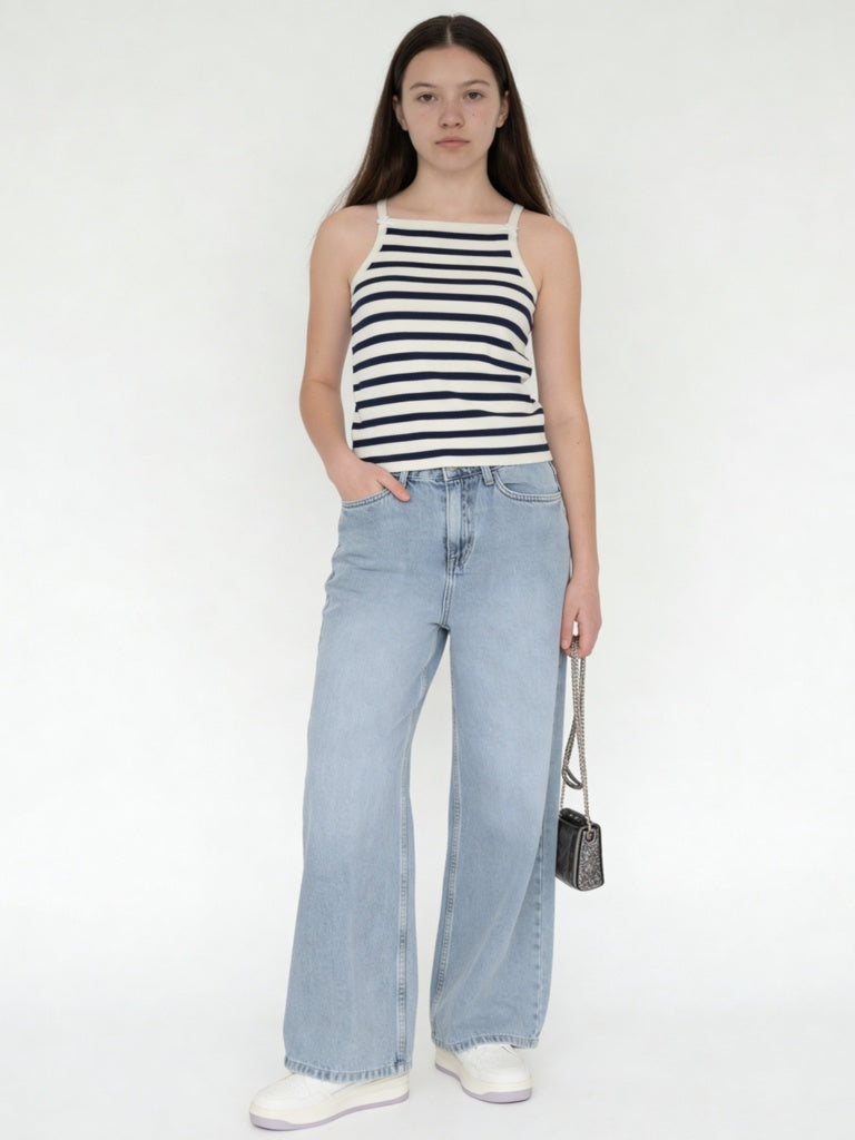 Y&F Kids Girls Navy Striped Cotton-Blend Top