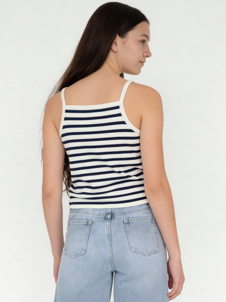 Y&F Kids Girls Navy Striped Cotton-Blend Top
