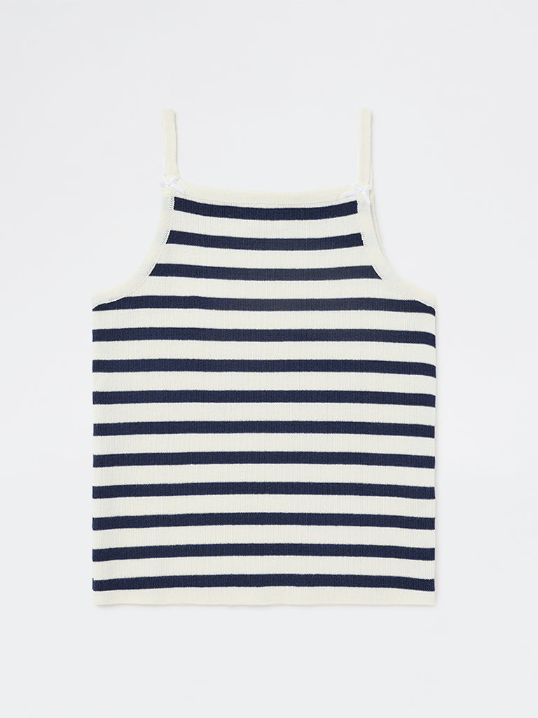 Y&F Kids Girls Navy Striped Cotton-Blend Top
