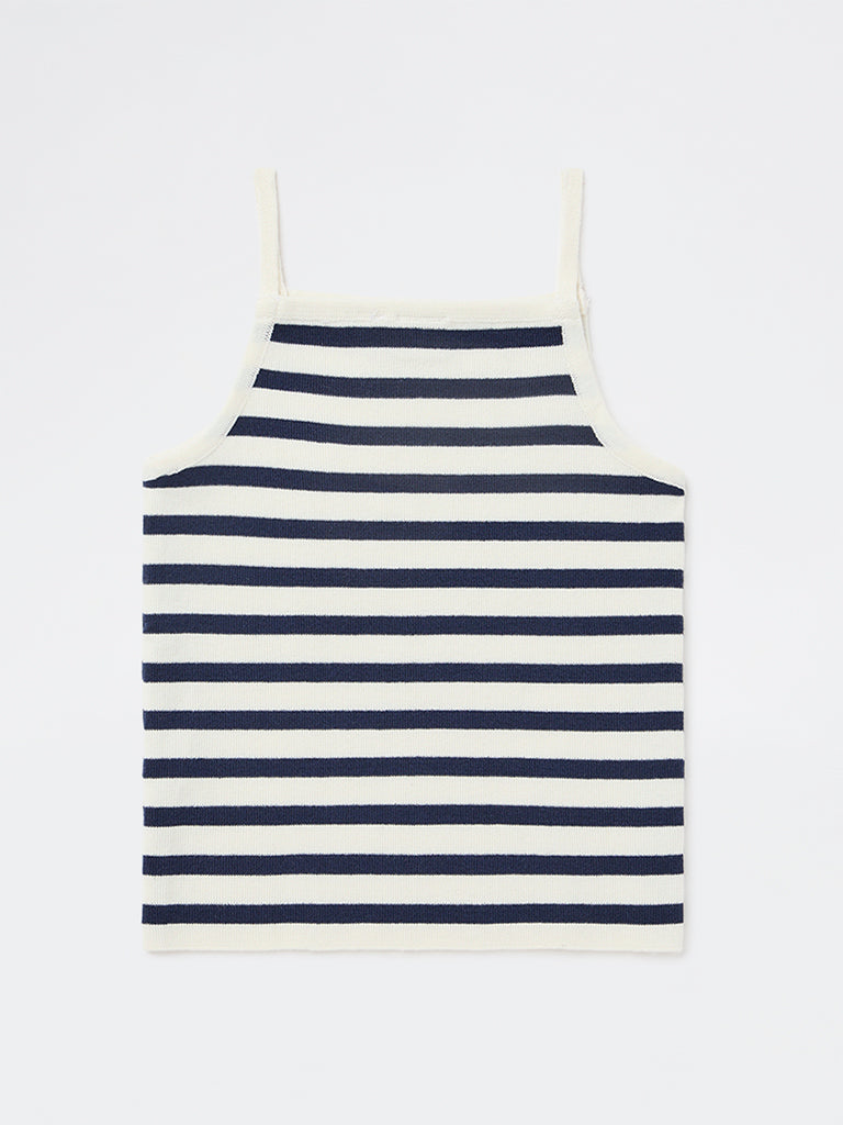 Y&F Kids Girls Navy Striped Cotton-Blend Top