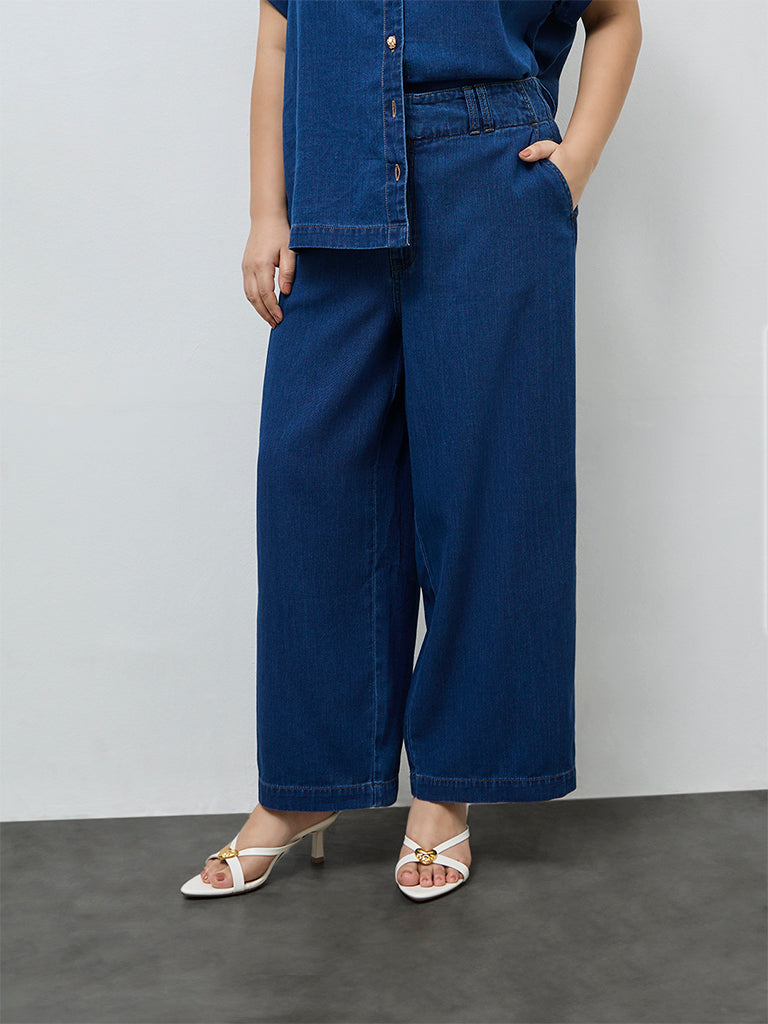 Gia Dark Blue Relaxed-Fit High-Rise Jeans