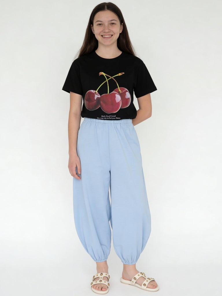 Y&F Kids Girls Light Blue High-Rise Cotton Pants