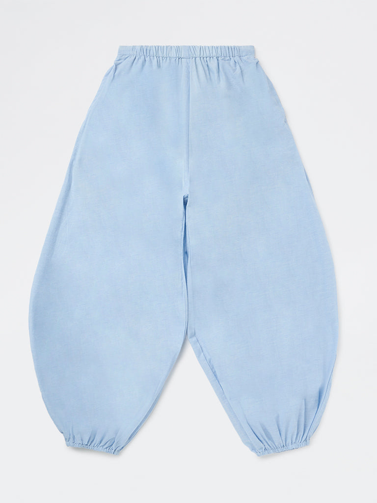 Y&F Kids Girls Light Blue High-Rise Cotton Pants