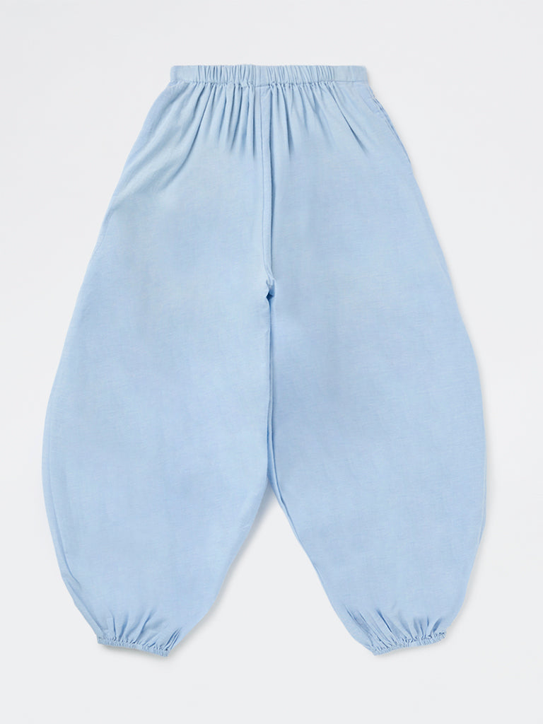 Y&F Kids Girls Light Blue High-Rise Cotton Pants