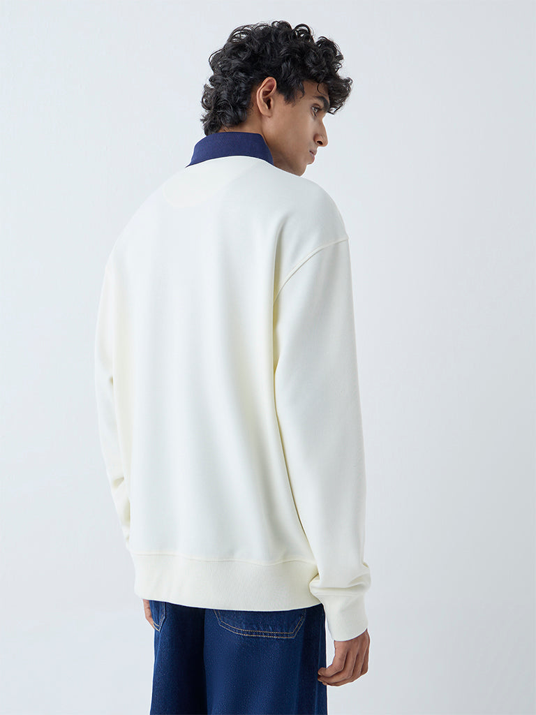 Nuon White Text Design Relaxed-Fit Cotton-Blend Polo T-Shirt