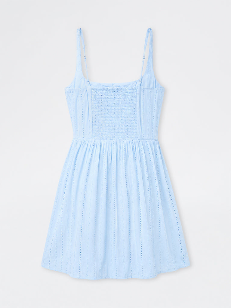 Nuon Light Blue Embroidered A-Line Mini Dress