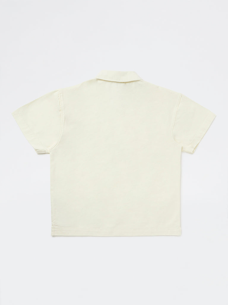 Y&F Kids Boys Off-White Printed Cotton Polo T-Shirt