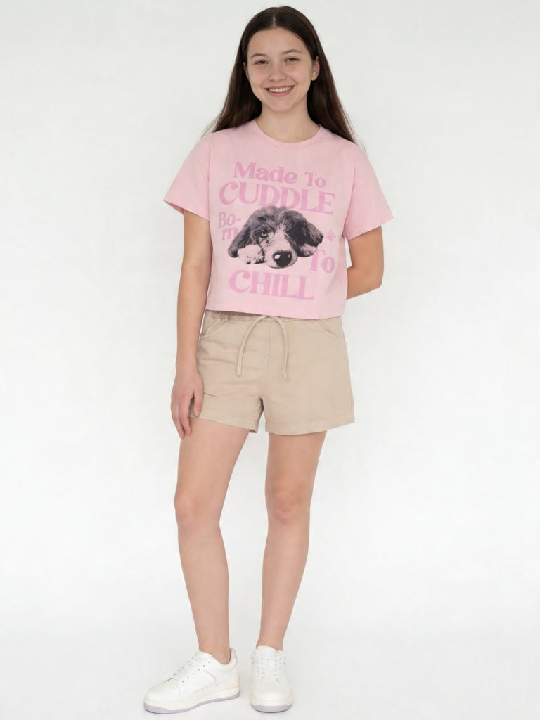 Y&F Kids Girls Pink Printed Cotton T-Shirt