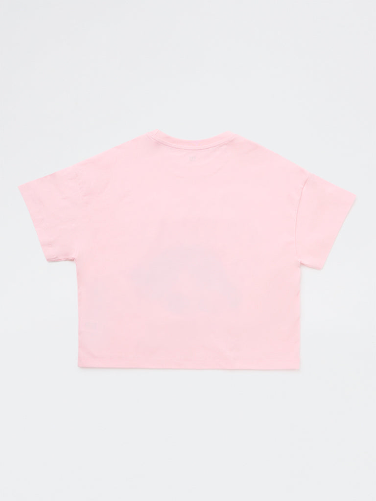 Y&F Kids Girls Pink Printed Cotton T-Shirt