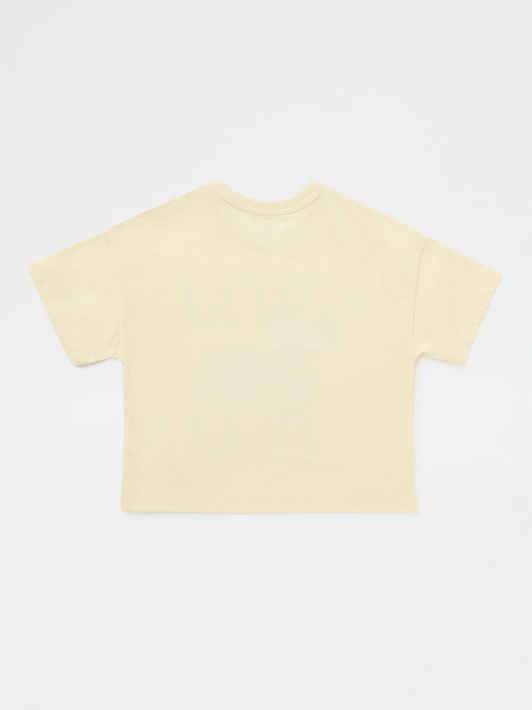 Y&F Kids Girls Yellow Printed Cotton T-Shirt