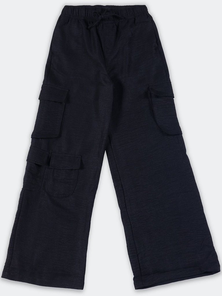 Girls Black Multi-Pocket Cargo Wide Leg Trousers