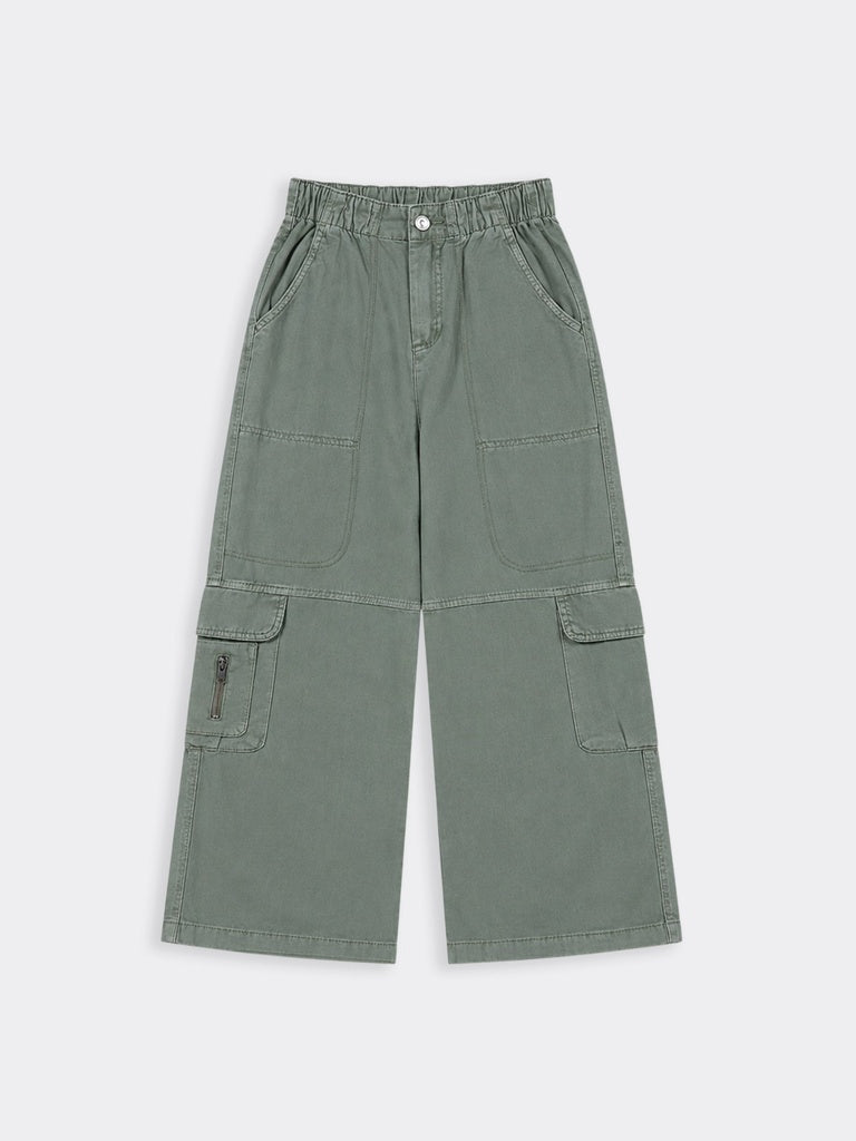 Girls Sage Pocket Mid-Rise Regular Fit Cotton Cargo Pants