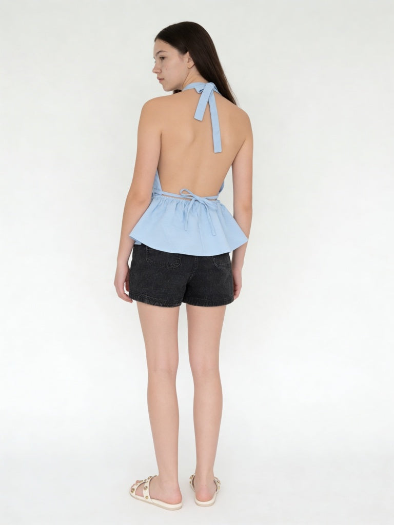 Y&F Kids Girls Blue Halter-Neck Top