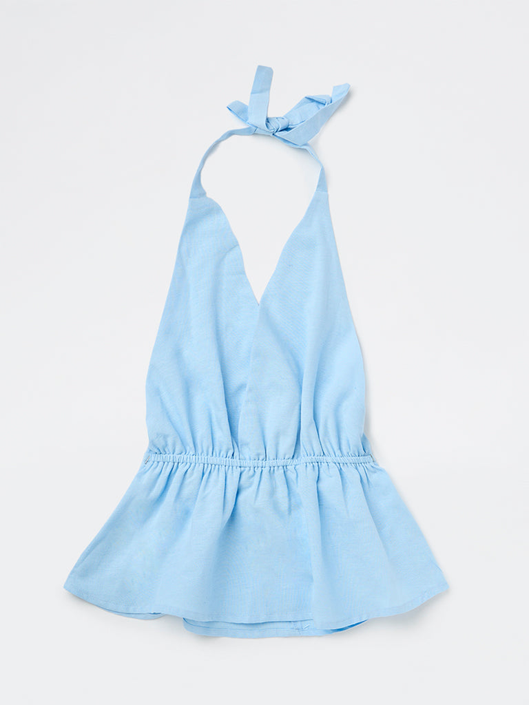 Y&F Kids Girls Blue Halter-Neck Top