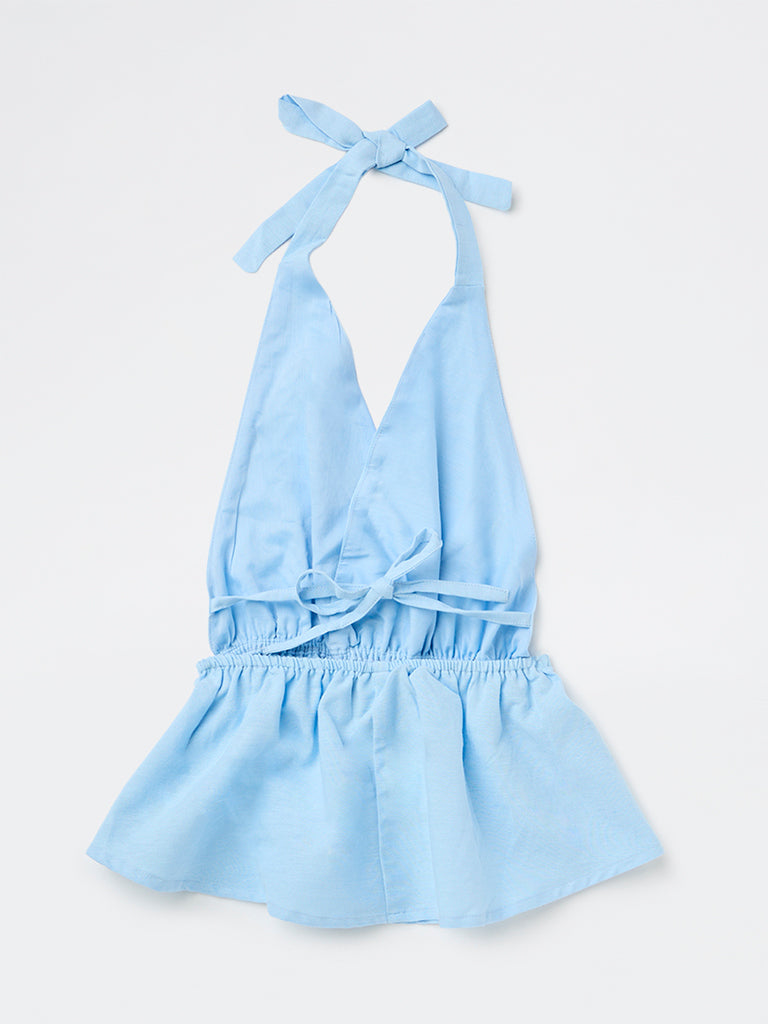 Y&F Kids Girls Blue Halter-Neck Top