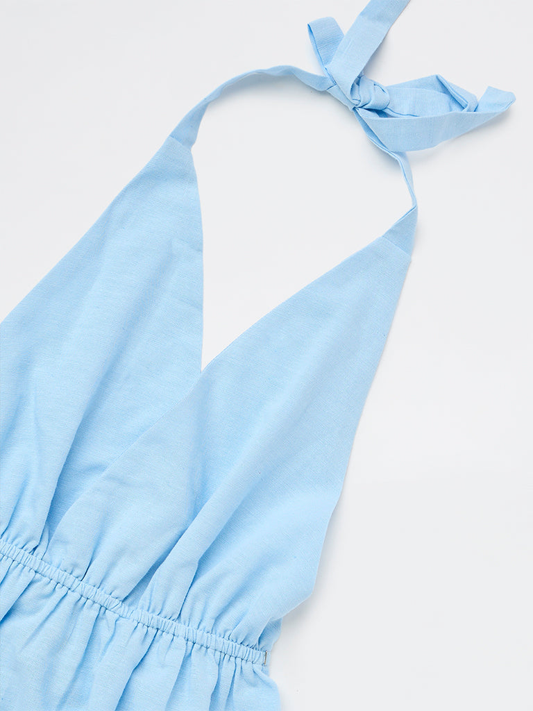 Y&F Kids Girls Blue Halter-Neck Top