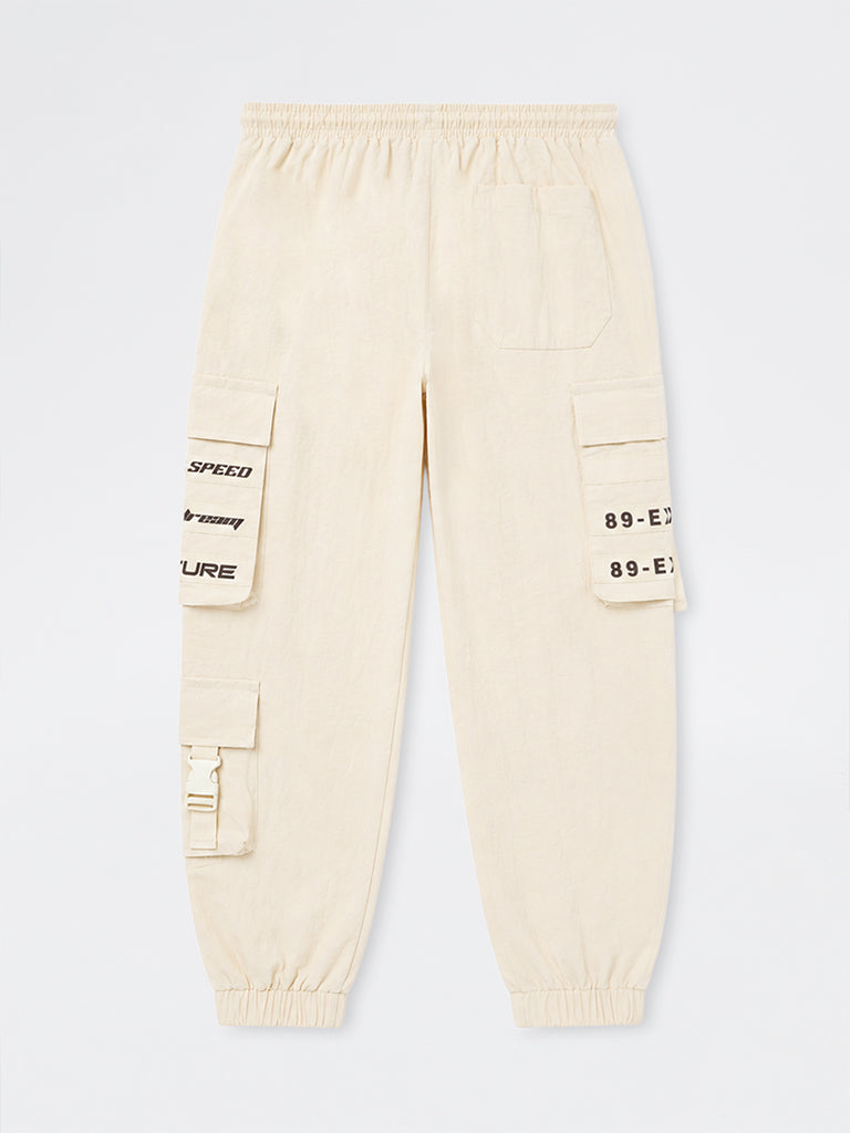 Boys Off-White Text-Detail Cargo-Style Joggers