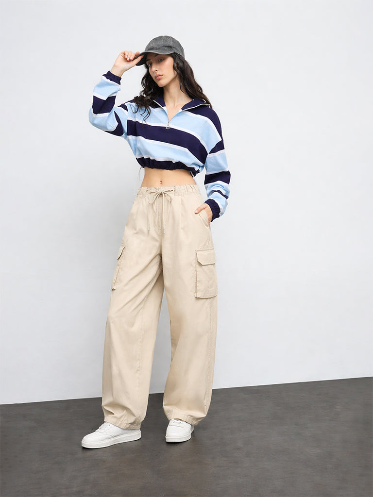 Nuon Off-White Barrel-Fit High-Rise Cotton-Blend Trousers
