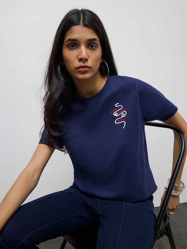 LOV Navy Graphic Design T-Shirt
