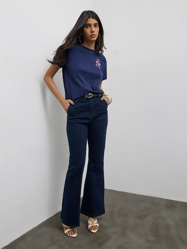 LOV Navy Graphic Design T-Shirt