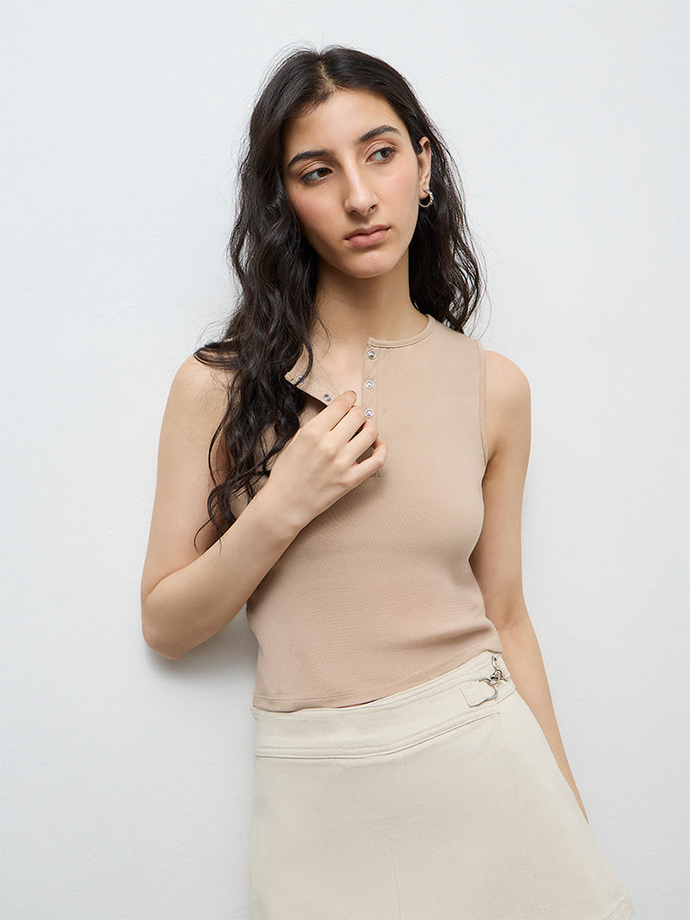 Nuon Beige Cotton-Blend Top