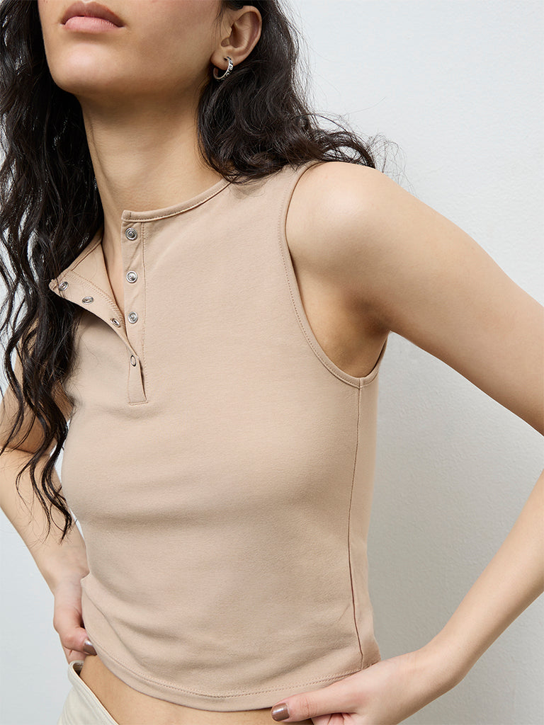 Nuon Beige Cotton-Blend Top