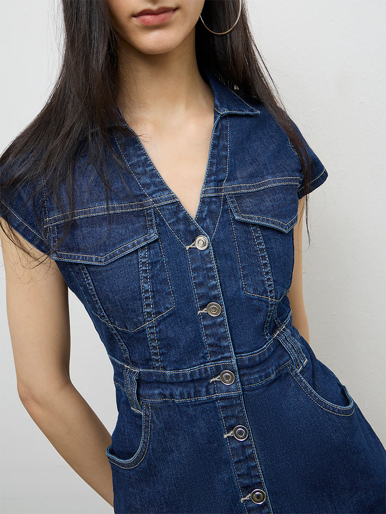 Buy Nuon Dark Blue A-Line Denim Dress from Westside – Westside Global