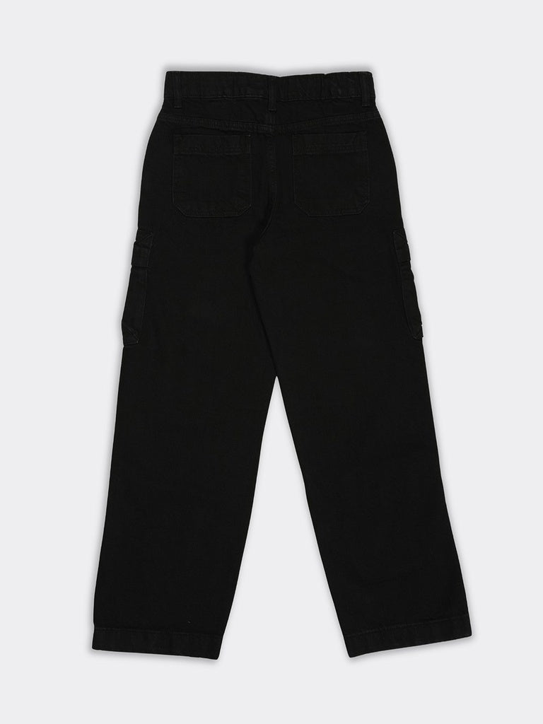 Boys Black Multi-Pocket Cargo Relaxed Fit Jeans