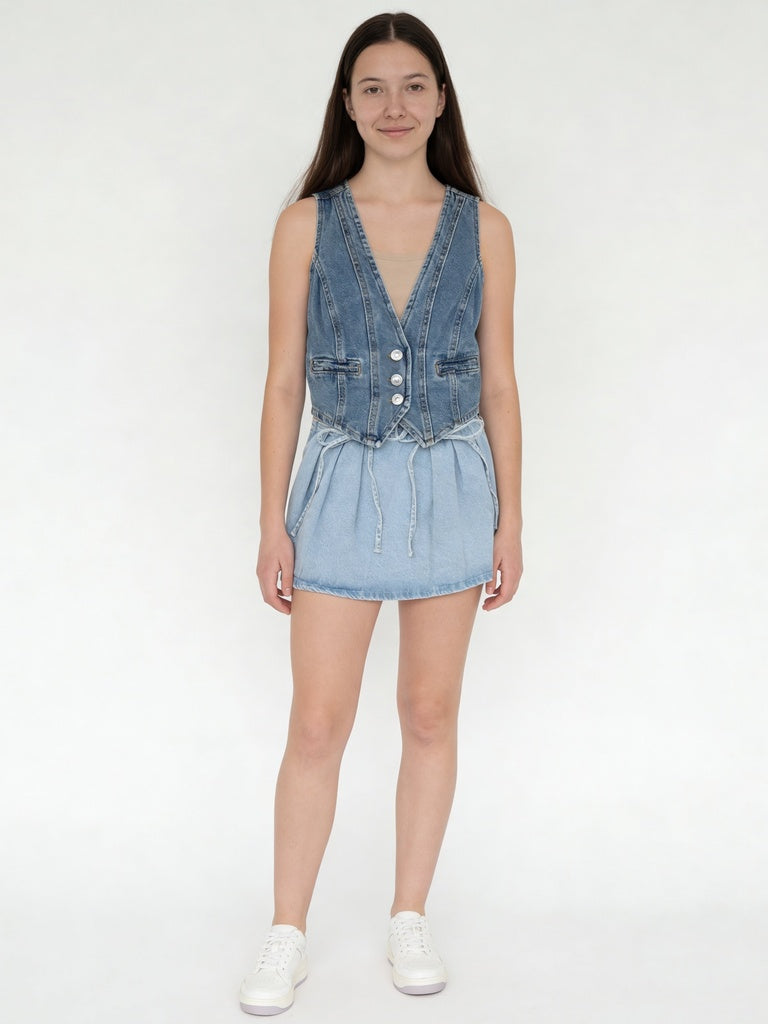 Y&F Kids Girls Blue Denim Waistcoat