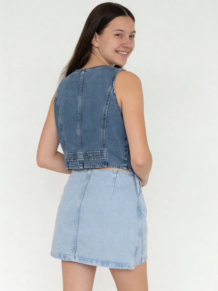 Y&F Kids Girls Blue Denim Waistcoat