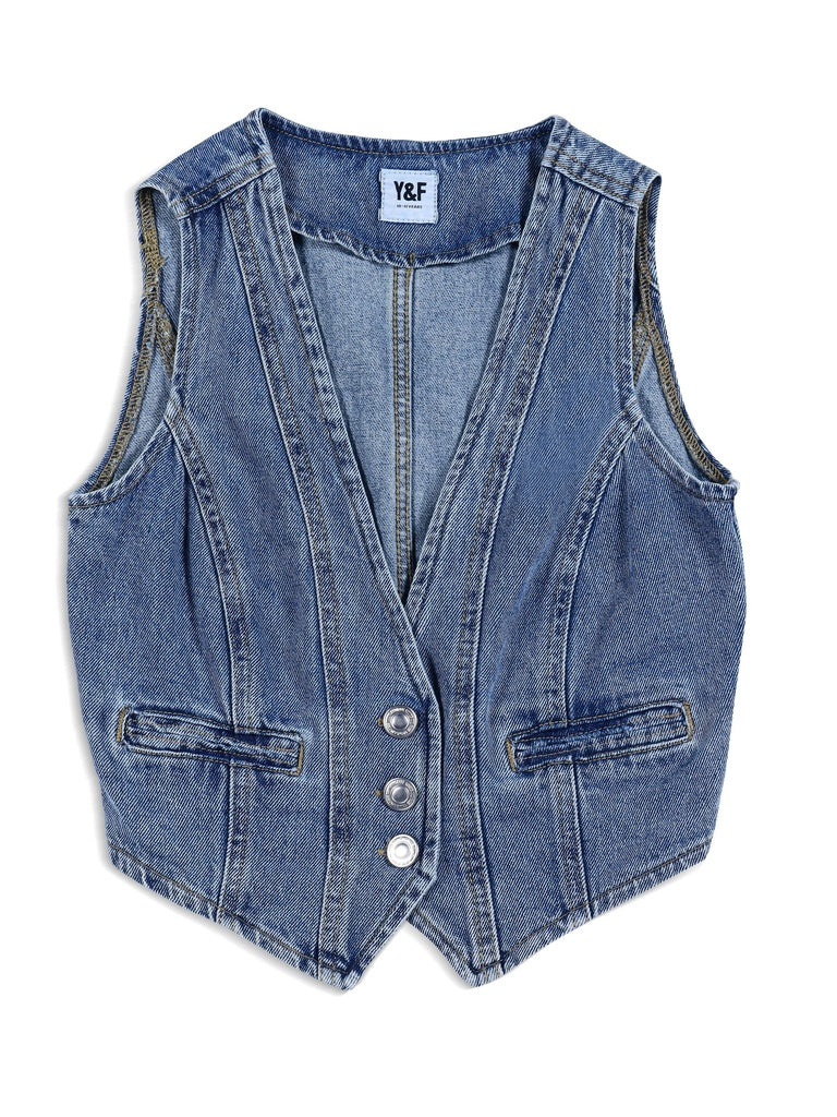 Y&F Kids Girls Blue Denim Waistcoat