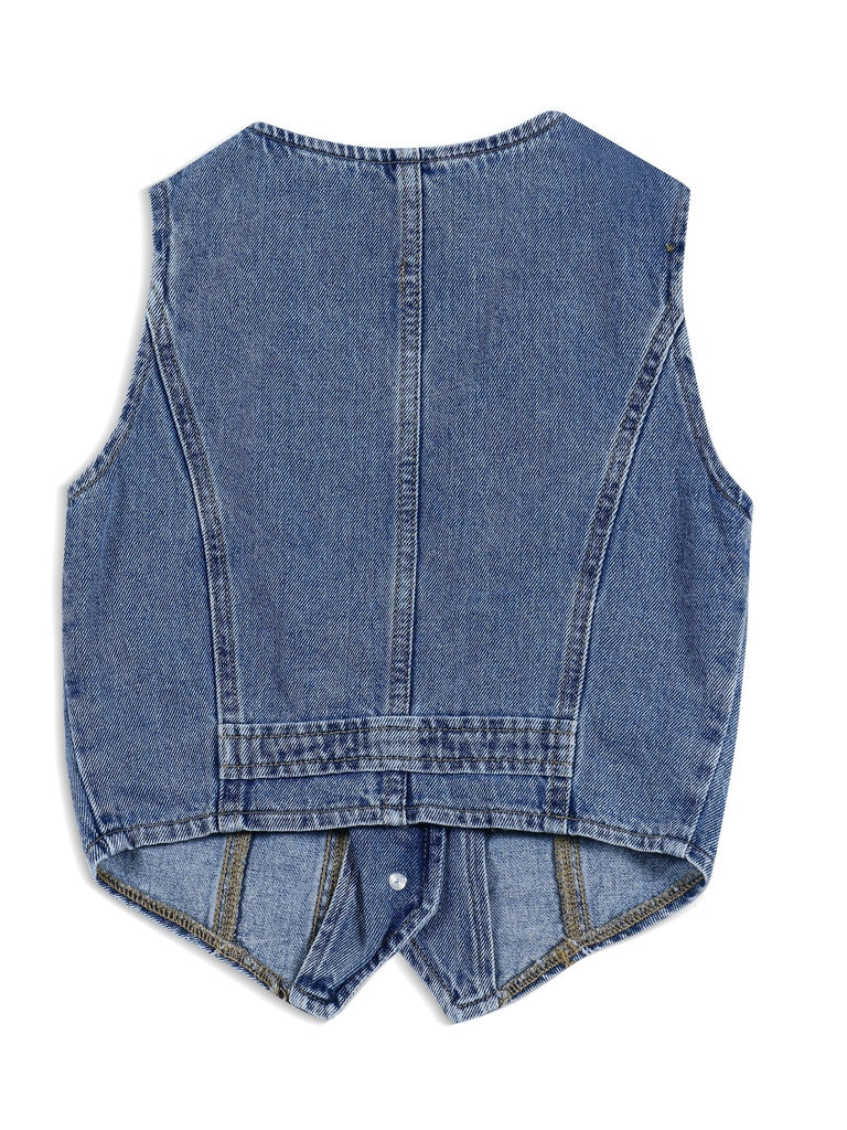 Y&F Kids Girls Blue Denim Waistcoat