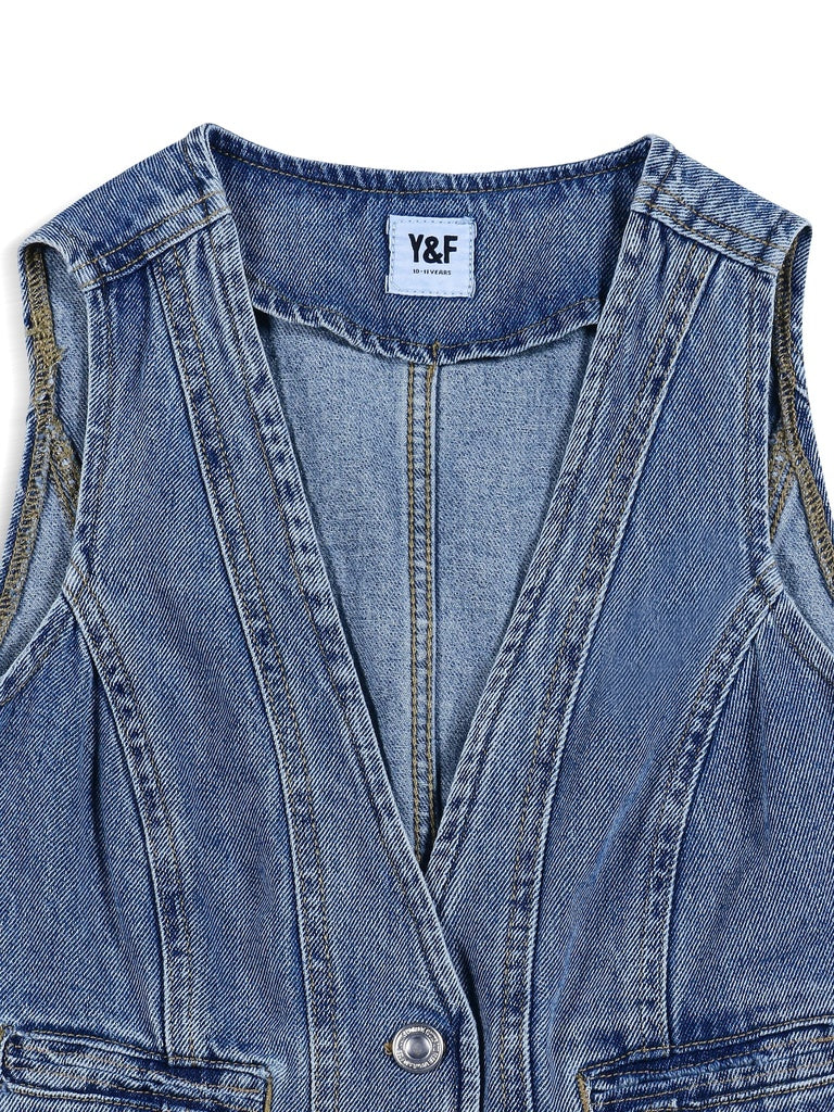 Y&F Kids Girls Blue Denim Waistcoat