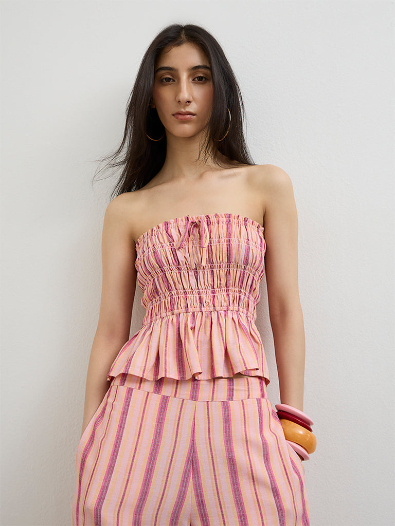 Nuon Pink Striped Peplum Top