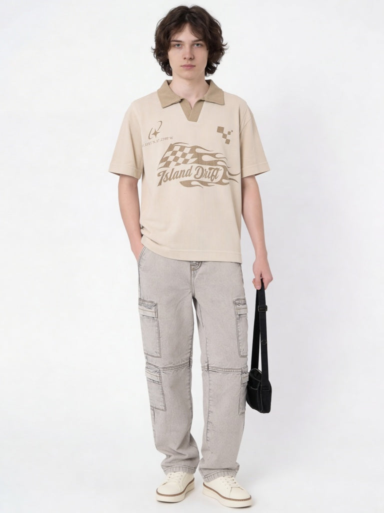 Y&F Kids Boys Beige Graphic Printed T-Shirt