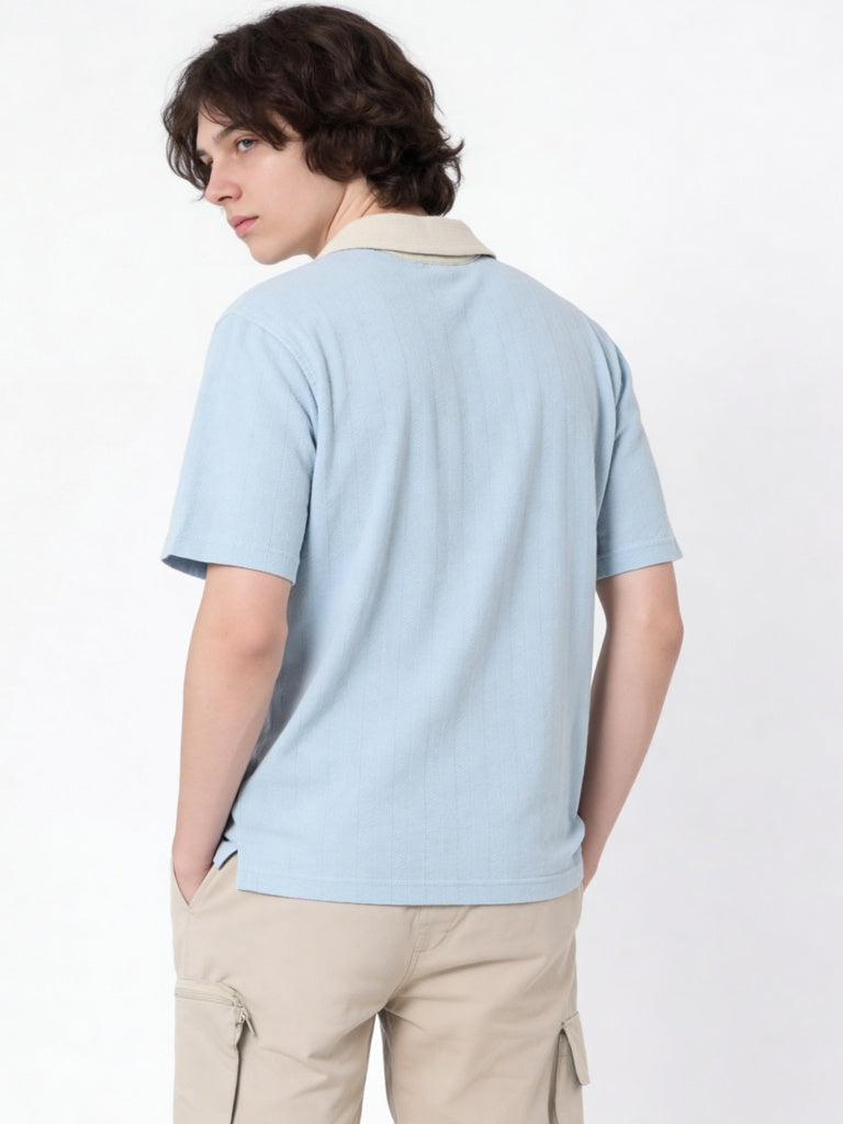Y&F Kids Boys Light Blue Text-Printed Cotton-Blend T-Shirt