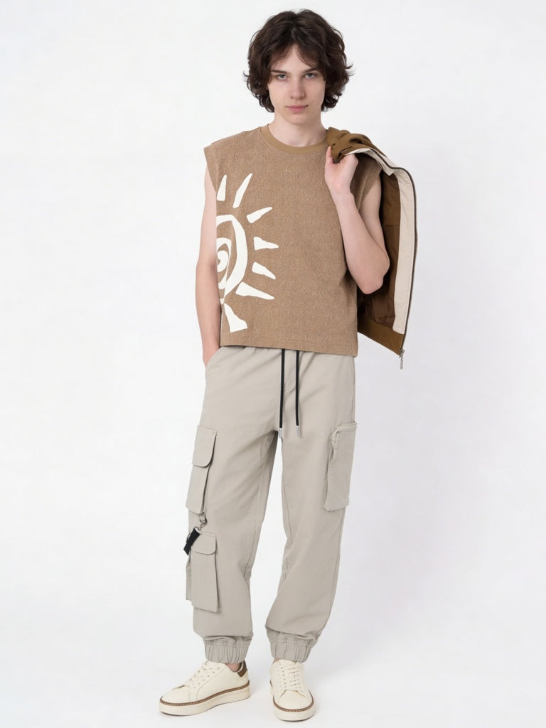 Y&F Kids Boys Brown Printed Cotton-Blend T-Shirt
